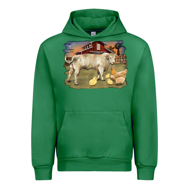 Charolaris Bull And Chicken In Barnyard Urban Hoodie by RanaPortraitStore | Teevron
