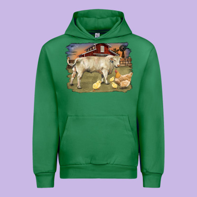 Charolaris Bull And Chicken In Barnyard Urban Hoodie Designed By Ranaportraitstore