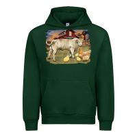 Forest Green charolaris bull and chicken in barnyard Urban Hoodie - RanaPortraitStore