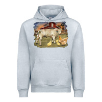 Heather Grey charolaris bull and chicken in barnyard Urban Hoodie - RanaPortraitStore