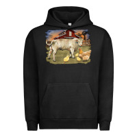 Pigment Black charolaris bull and chicken in barnyard Urban Hoodie - RanaPortraitStore