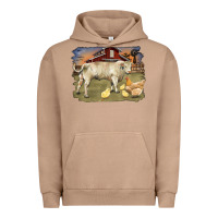 Pigment Burro charolaris bull and chicken in barnyard Urban Hoodie - RanaPortraitStore
