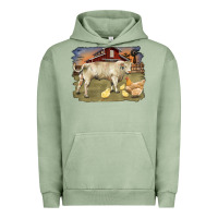 Pigment Oil Green charolaris bull and chicken in barnyard Urban Hoodie - RanaPortraitStore