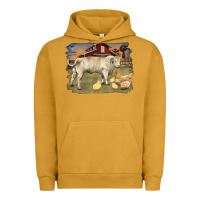 Pigment Peanut Butter charolaris bull and chicken in barnyard Urban Hoodie - RanaPortraitStore