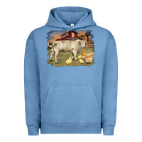 Pigment Pebble Blue charolaris bull and chicken in barnyard Urban Hoodie - RanaPortraitStore