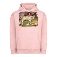 Pigment Salmon charolaris bull and chicken in barnyard Urban Hoodie - RanaPortraitStore