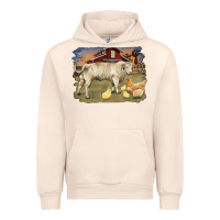 Sandshell charolaris bull and chicken in barnyard Urban Hoodie - RanaPortraitStore