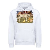 White charolaris bull and chicken in barnyard Urban Hoodie - RanaPortraitStore