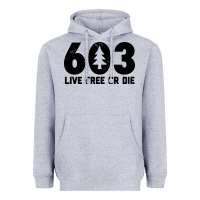 Heather Grey live free or die 603 tree Heavyweight Hoodie - artisFamous