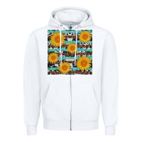 White sunflower western seamless revize Zipper Hoodie - AdoDesignShop