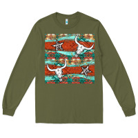 Army Green western aztec bull skull stars seamless pattern Long Sleeve Tee - BundleAndBundleShop