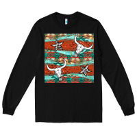 Black western aztec bull skull stars seamless pattern Long Sleeve Tee - BundleAndBundleShop