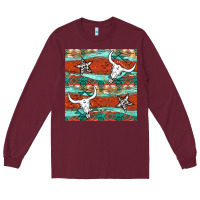 Burgundy western aztec bull skull stars seamless pattern Long Sleeve Tee - BundleAndBundleShop