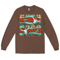 Chestnut western aztec bull skull stars seamless pattern Long Sleeve Tee - BundleAndBundleShop