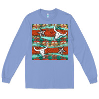 Colony Blue western aztec bull skull stars seamless pattern Long Sleeve Tee - BundleAndBundleShop