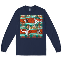 Western Aztec Bull Skull Stars Seamless Pattern Long Sleeve Tee | Teevron