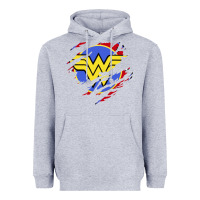 Heather Grey tear off wonder woman shield Heavyweight Hoodie - artisFamous