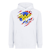 White tear off wonder woman shield Heavyweight Hoodie - artisFamous