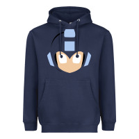 Navy mega man retro video game face Heavyweight Hoodie - artisFamous