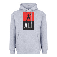 Heather Grey ali the legend Heavyweight Hoodie - artisFamous