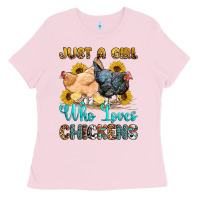 Bubblegum Pink just a girl who loves chickens Ladies Tee - OliviaCreatesArt