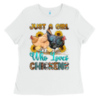 White just a girl who loves chickens Ladies Tee - OliviaCreatesArt