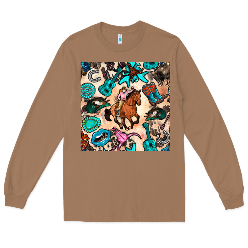 Western Cowgirl Seamless Pattern Long Sleeve Tee by BundleAndBundleShop | Teevron