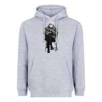 Heather Grey bernie sitting in the cold with mittens meme Heavyweight Hoodie - artisFamous