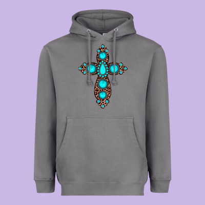 Gemstone Leopard Cross Heavyweight Hoodie Designed By Jahusdesignshop