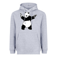Heather Grey banksy panda Heavyweight Hoodie - artisFamous