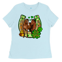 Baby Blue St. Patrick's Day horse horseshoe Ladies Tee - OliviaCreatesArt