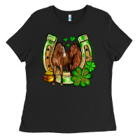 Black St. Patrick's Day horse horseshoe Ladies Tee - OliviaCreatesArt