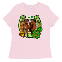 Bubblegum Pink St. Patrick's Day horse horseshoe Ladies Tee - OliviaCreatesArt