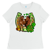 White St. Patrick's Day horse horseshoe Ladies Tee - OliviaCreatesArt
