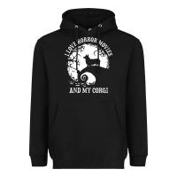 Black i love horror movies and my corgi funny corgi Heavyweight Hoodie - artisFamous