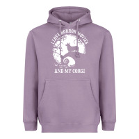 Lavender i love horror movies and my corgi funny corgi Heavyweight Hoodie - artisFamous