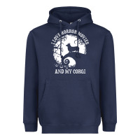 Navy i love horror movies and my corgi funny corgi Heavyweight Hoodie - artisFamous