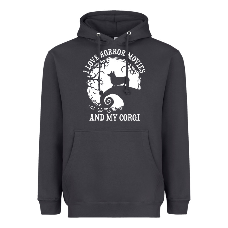 I Love Horror Movies And My Corgi Funny Corgi Heavyweight Hoodie by artisFamous | Teevron