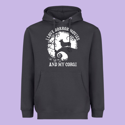 I Love Horror Movies And My Corgi Funny Corgi Heavyweight Hoodie Designed By Artisfamous
