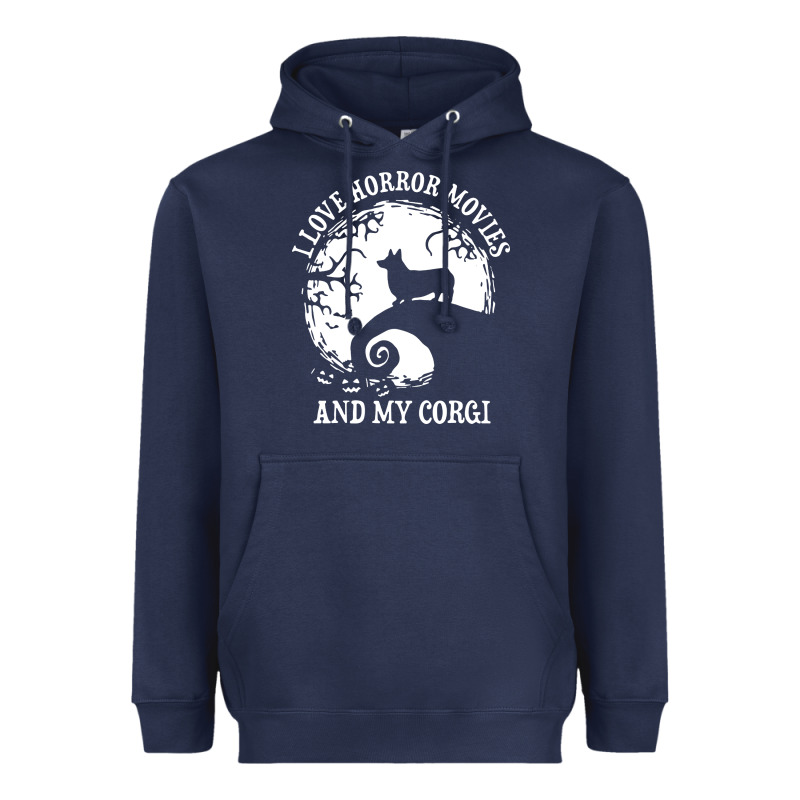 I Love Horror Movies And My Corgi Funny Corgi Heavyweight Hoodie by artisFamous | Teevron