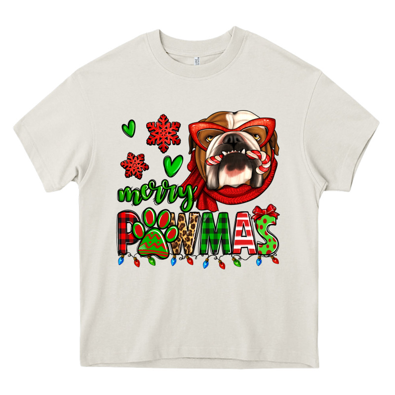 Merry Pawmas Christmas Bulldog Heavy Core Tee by Jasminsmagicworld | Teevron