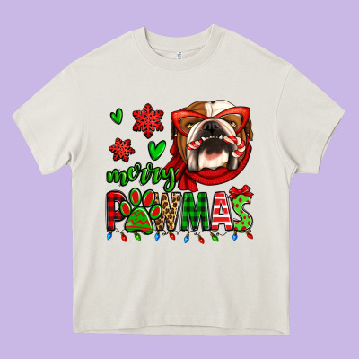 Merry Pawmas Christmas Bulldog Heavy Core Tee Designed By Jasminsmagicworld