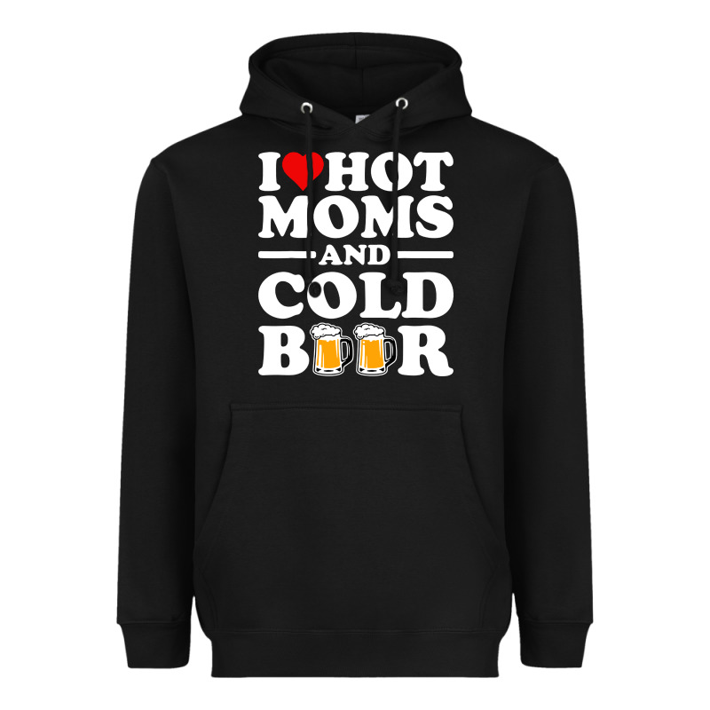 I Love Heart Hot Moms Cold Beer Funny Adult Drinking Joke Heavyweight Hoodie by artisFamous | Teevron
