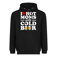 Black i love heart hot moms cold beer funny adult drinking joke Heavyweight Hoodie - artisFamous