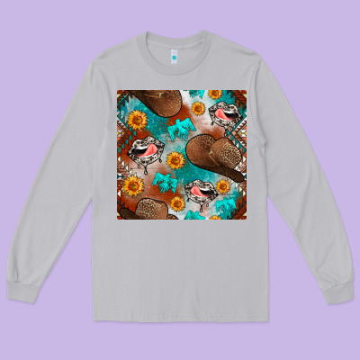 Western Cowboy Hat Seamless Pattern Long Sleeve Tee Designed By Bundleandbundleshop