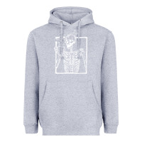 Heather Grey distressed skeleton vintage smiling skull drinking coffee Heavyweight Hoodie - artisFamous