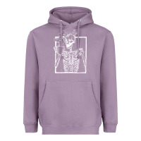 Lavender distressed skeleton vintage smiling skull drinking coffee Heavyweight Hoodie - artisFamous