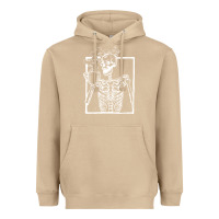 Mushroom distressed skeleton vintage smiling skull drinking coffee Heavyweight Hoodie - artisFamous