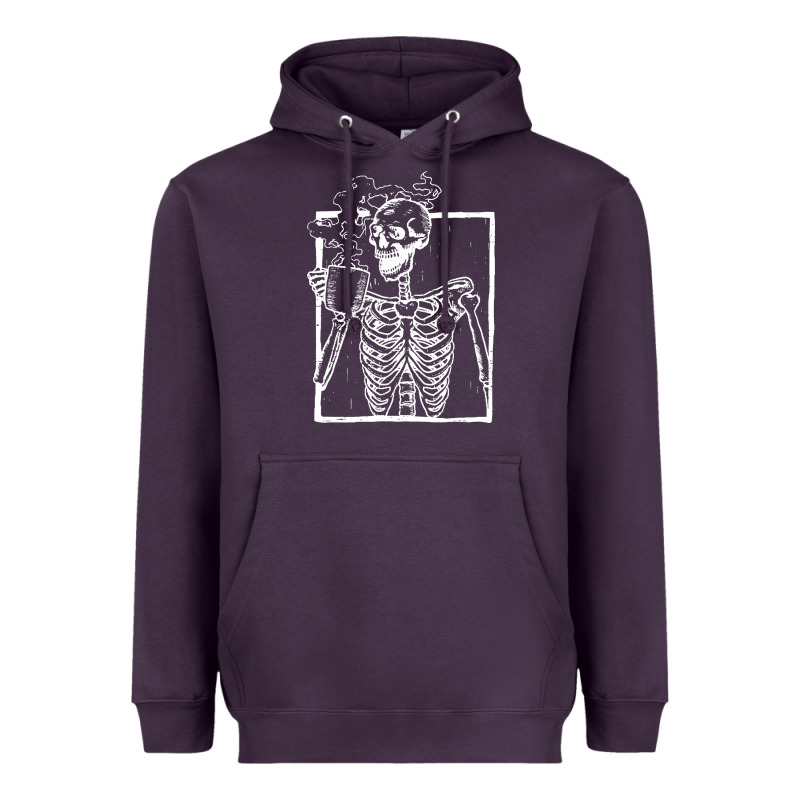 Distressed Skeleton Vintage Smiling Skull Drinking Coffee Heavyweight Hoodie by artisFamous | Teevron