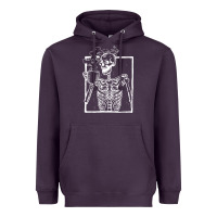 Plum distressed skeleton vintage smiling skull drinking coffee Heavyweight Hoodie - artisFamous